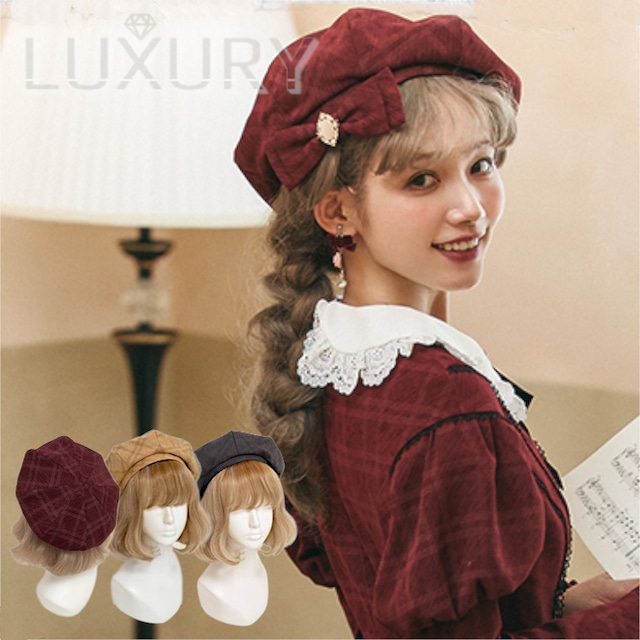 チェックベレー帽 春秋 秋冬 カーキ チェック柄 プリント 雑貨 小物