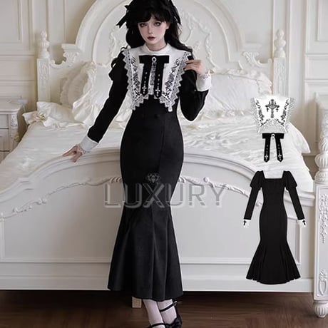 最終値下げ Mrcorset ロリータ 黒白レース襟 つけ襟 ゴスロリ 最終