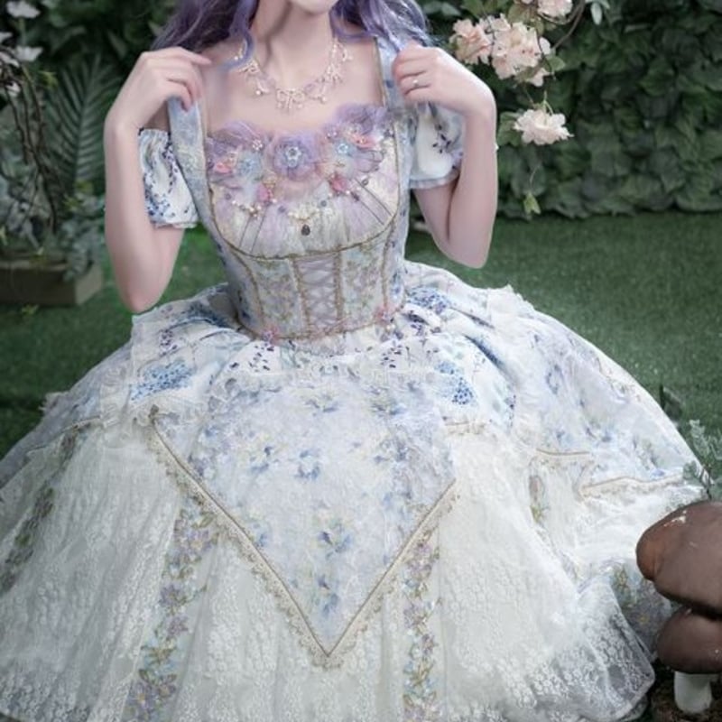 クラロリ 姫袖 シアー オフショル アンティーク 薔薇 姫ワンピース セット No.756 Romantic Damask 姫袖ワンピース | metamorphose temps