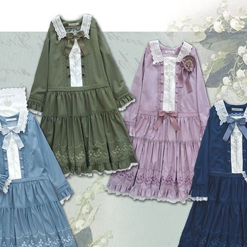 ワンピース 4色 GOTHIC LOLITA 春秋 長袖 リボン ひざ丈 ワンピース 4色 GOTHIC LOLITA 春秋 長袖 リボン ひざ丈
