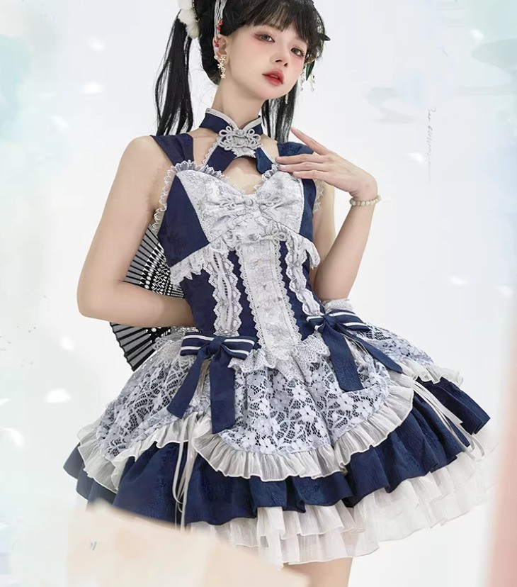 華ロリ 中華ロリ ジャンパースカート + ケープ のみ 4色 フリル ミニ丈