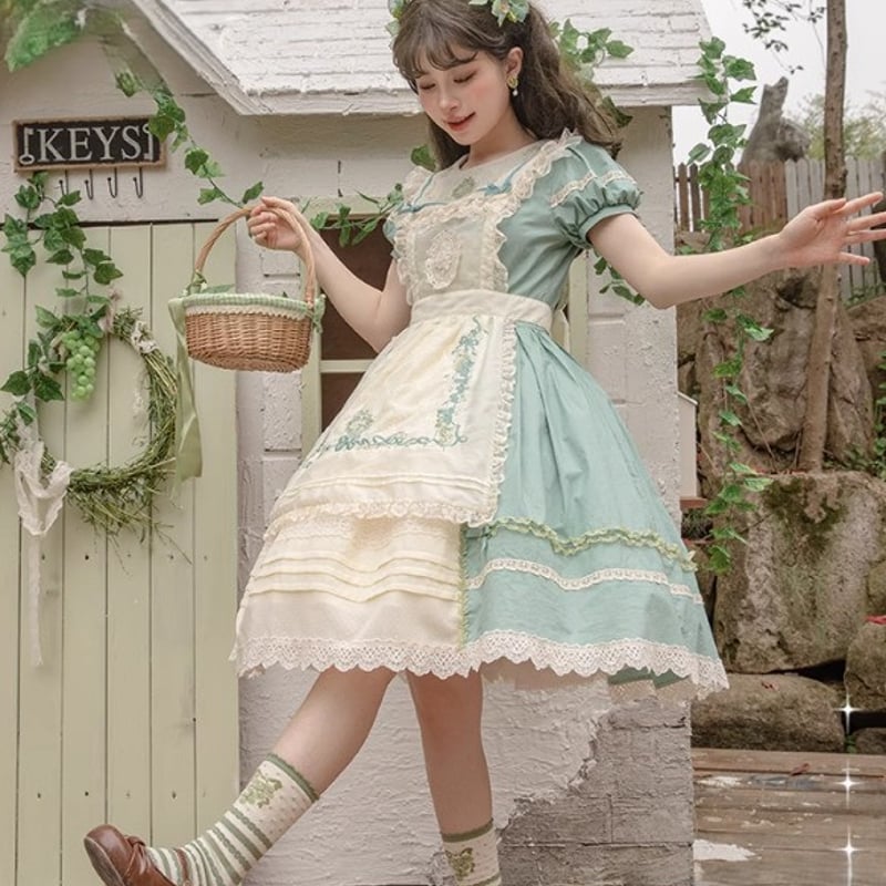 ロリータファッション ワンピース のみ フリル ひざ丈