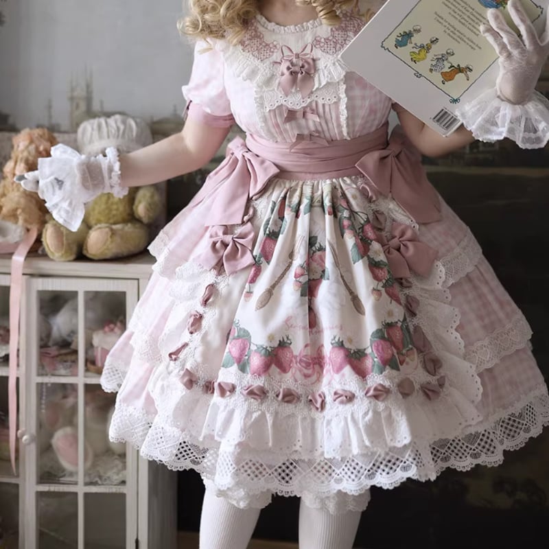 ロリータファッション ワンピース用 エプロン 2色 いちご柄