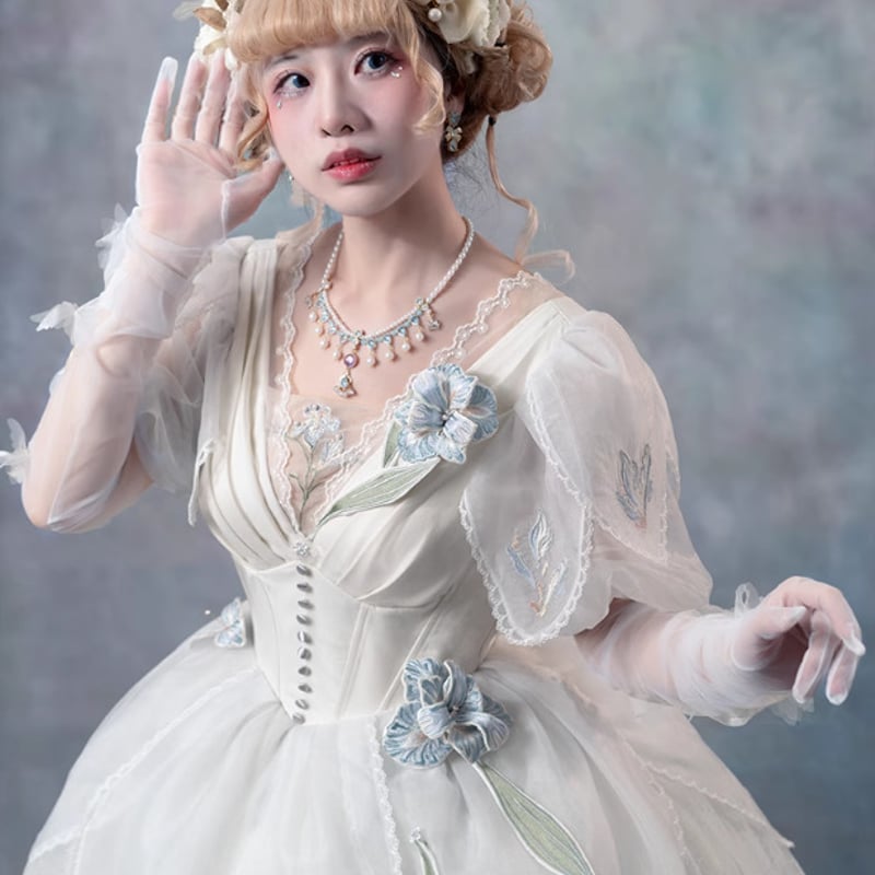 リボン付きロング&ミニドレス♡ シフォン可愛いロリータ春夏用ドレス✿ Princess, All the Best レトロ長袖ドレス ショートタイプ