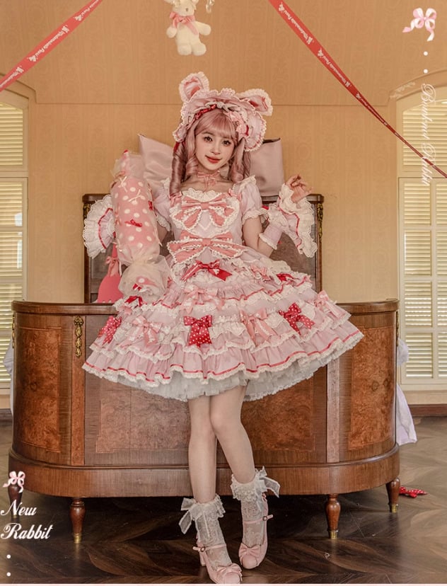 姫ロリ レース リボン ワンピース ドレス うさぎモチーフ プリンセス