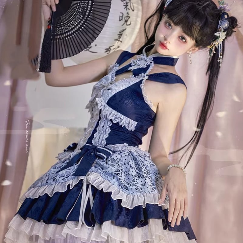 華ロリ 中華ロリ ジャンパースカート + ケープ のみ 4色 フリル ミニ丈