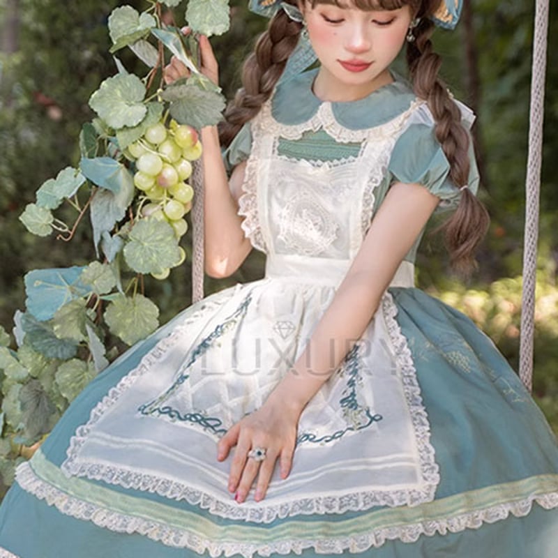 ロリータファッション エプロン のみ フリル レース 刺繍 森ガール