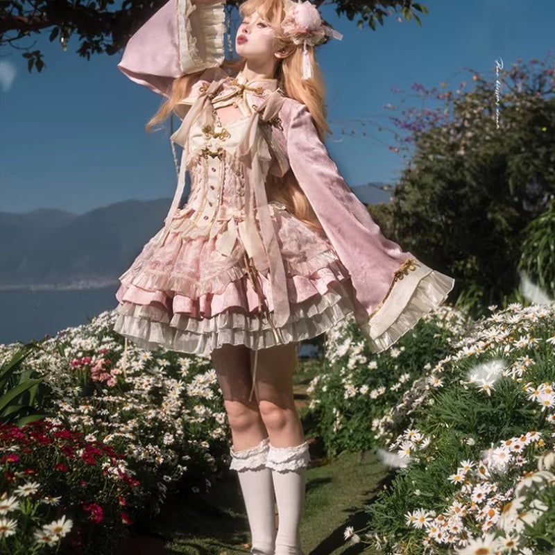 華ロリ　豪華フリル　ケープ　ブラウス　ジャンスカ　フルセット　新品タグ付き 華ロリ 中華ロリ ジャンパースカート + ケープ のみ 4色 フリル ミニ丈