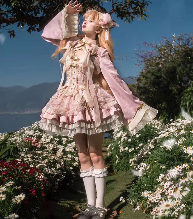 華ロリ 中華ロリ ジャンパースカート + ケープ のみ 4色 フリル ミニ丈