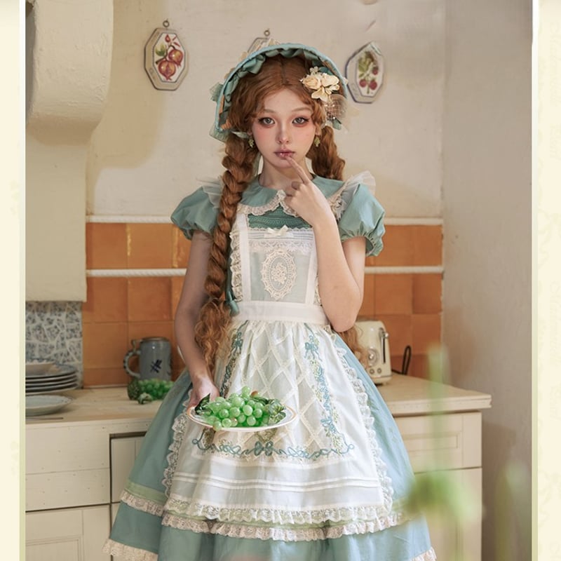 ロリータファッション エプロン のみ フリル レース 刺繍 森ガール