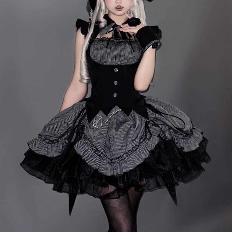 Na+H オフショルダー ブラックフリルミニワンピース 黒 ゴス ゴシック 納期4月下旬】ゴスロリファッション ゴスロリ ノースリーブ ワンピース