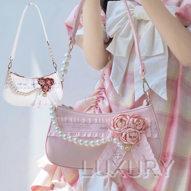 パーティバッグ 2色 LovelyLota ホワイト ピンク バラ フラワー