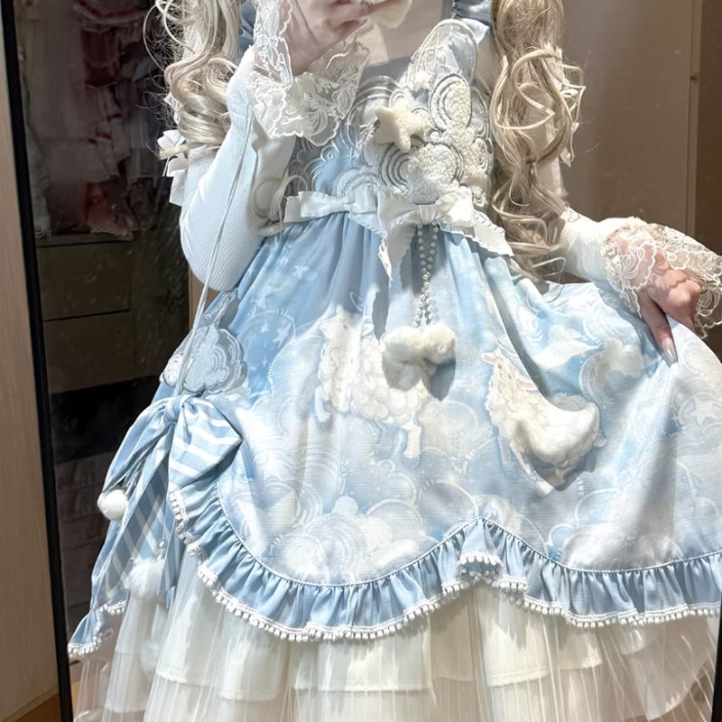 甘ロリ 姫ロリ ジャンパースカート + トップス + ケープ 3点セット 雲