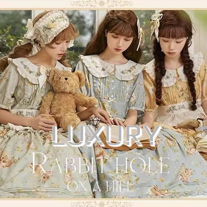 NyaNya lolitaOP ロリータドレス 月とウサギ うさぎワンピース 3色 NyaNya 春夏 春秋 半袖 甘ロリ ひざ丈