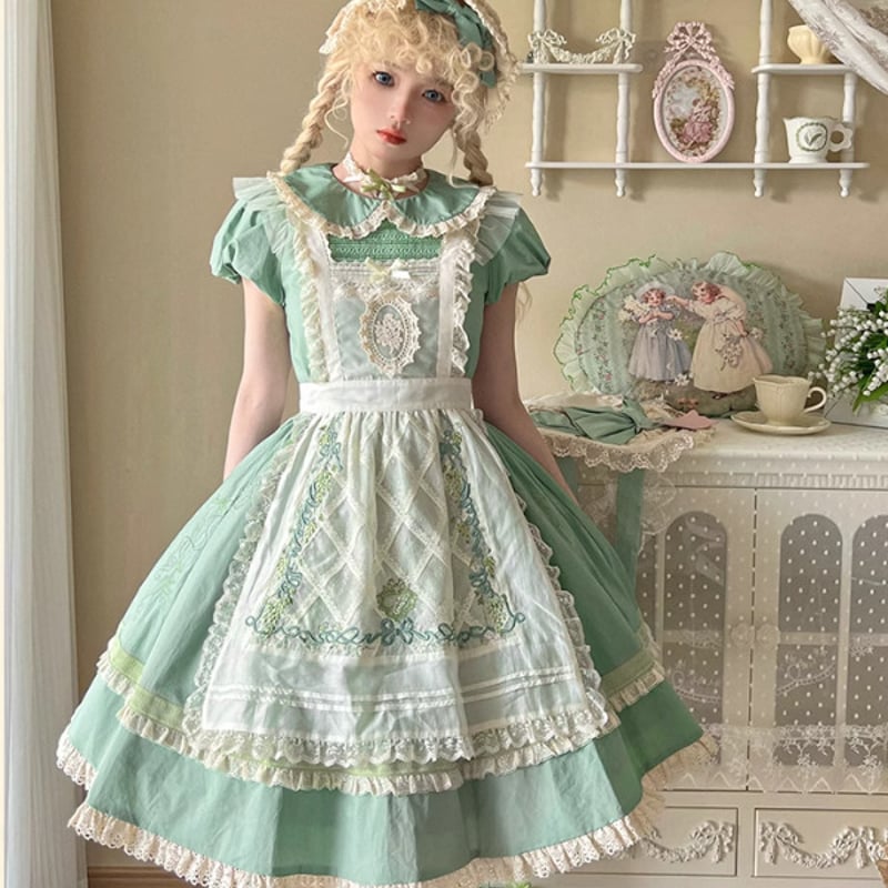 ロリータファッション エプロン のみ フリル レース 刺繍 森