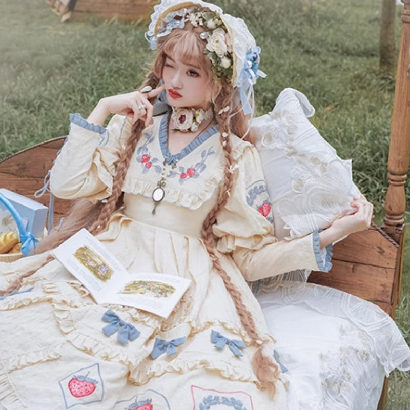 ドレスワンピース lolitabox いちご ストロベリー 長袖 マキシ丈