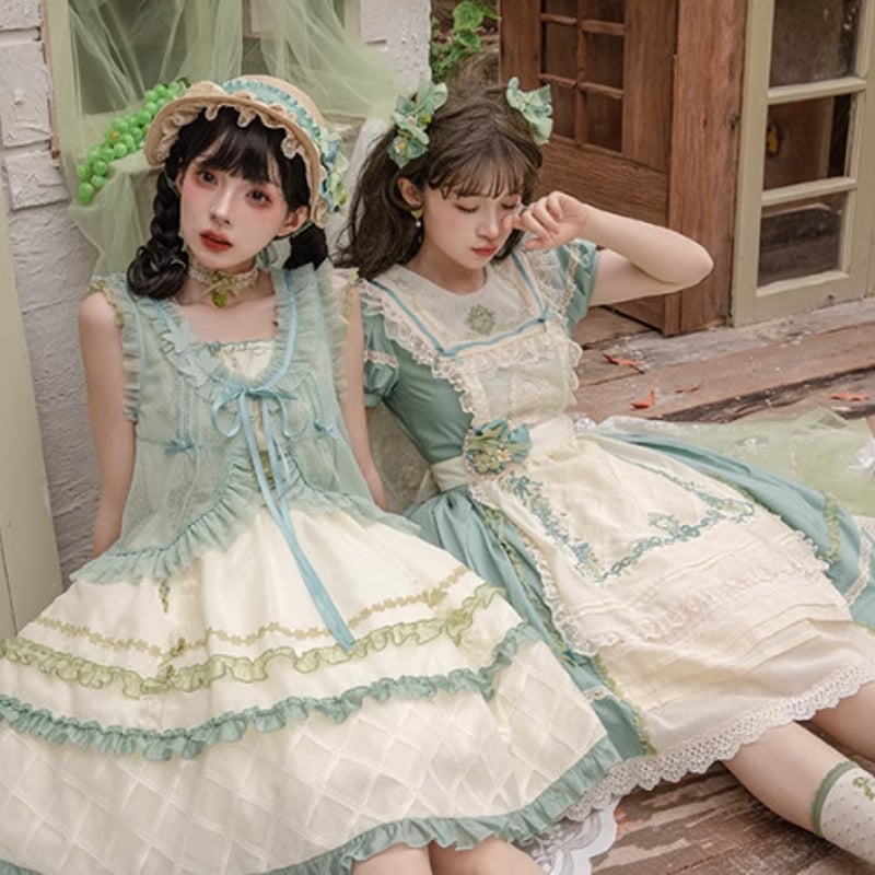 ロリータファッション ワンピース のみ フリル ひざ丈 ミディアム