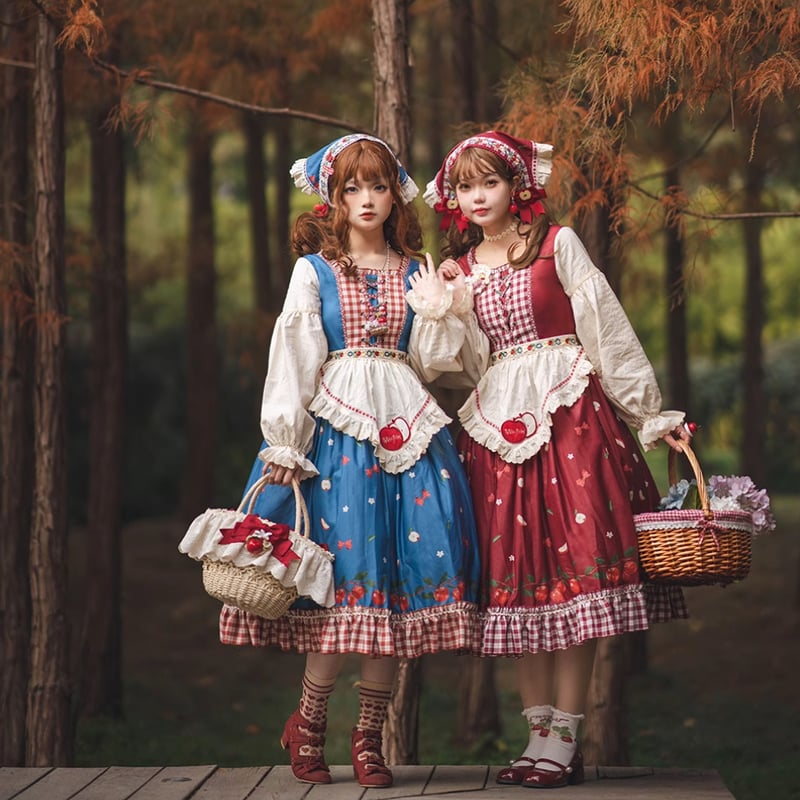 ロリータファッション エプロン のみ 4色 ギンガムチェック アップル