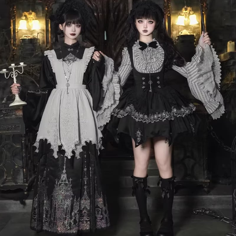 納期4月中旬】ゴスロリファッション ゴスロリ エプロン のみ 燭台 刺繍