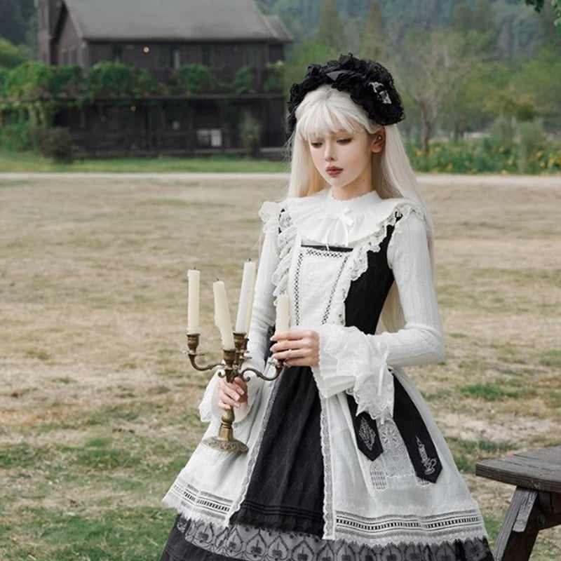 ゴスロリファッション ゴスロリ 前開きエプロン のみ 刺繍 レース