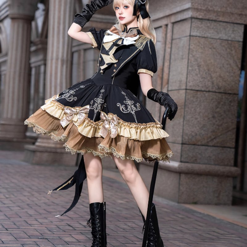 パンク ワンピース +ショール フリル リボンタイ付き ミニ丈 ショート