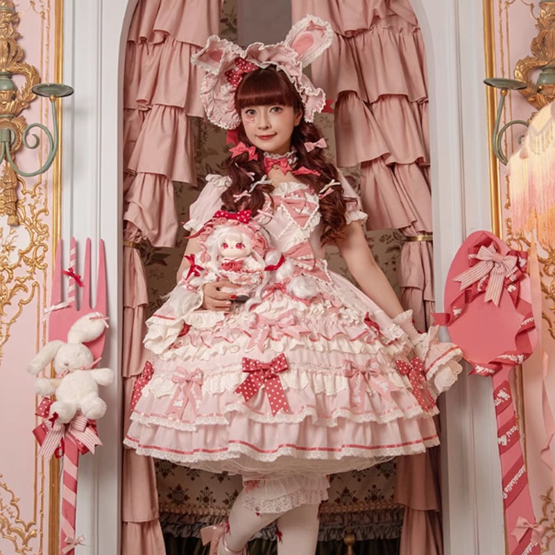 美品　ロリィタ　フリル　りぼん　フルーツ　キャミワンピ　Aライン　ピンク　M 楽天市場】ロリータ ジャンスカ ハイウエスト レースアップ