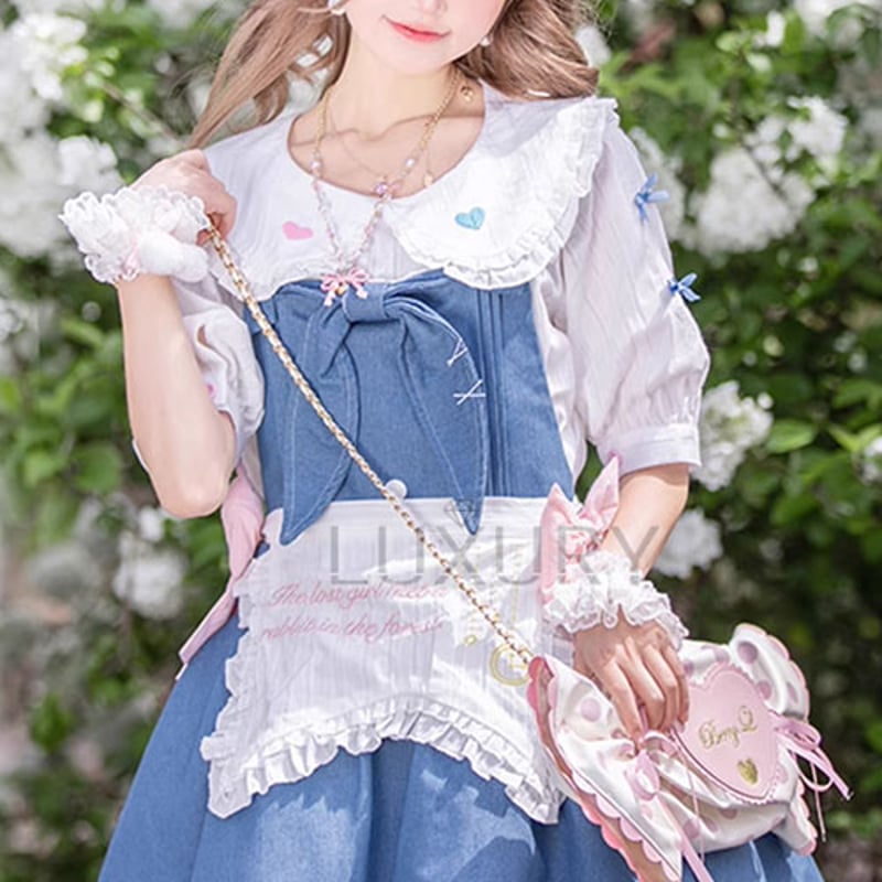 ロリータファッション 腰エプロン のみ リボン 童話風 カジュアル