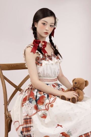 りんごジャンスカ 2色 Lo−cyan lolita JSK プリント ホワイト