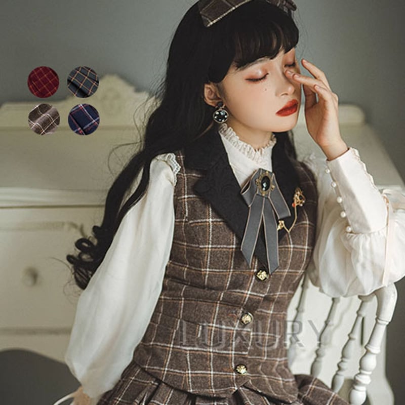 納期40日】クラロリ ベスト チョッキ トップス レディース チェック柄