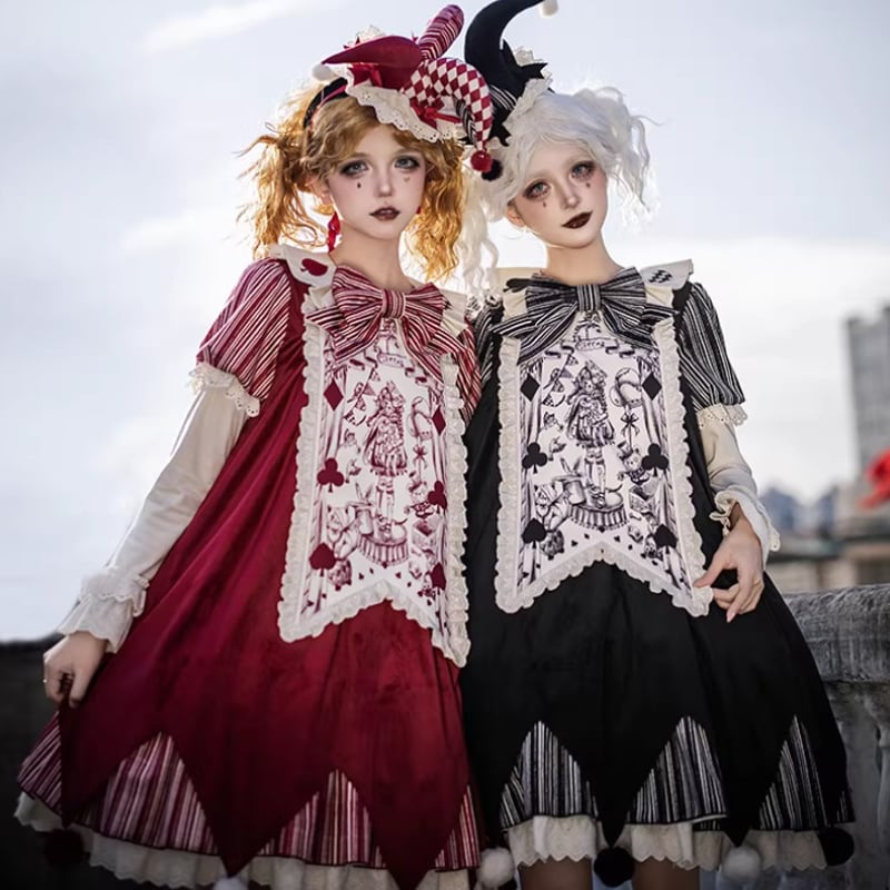 ロリータファッション ワンピース + 胸当てパーツ + リボン + ベルト +