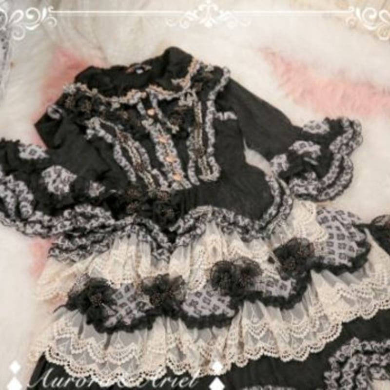 ブラウス AA lolita fashion 七分袖 フリル レース ハートボタン