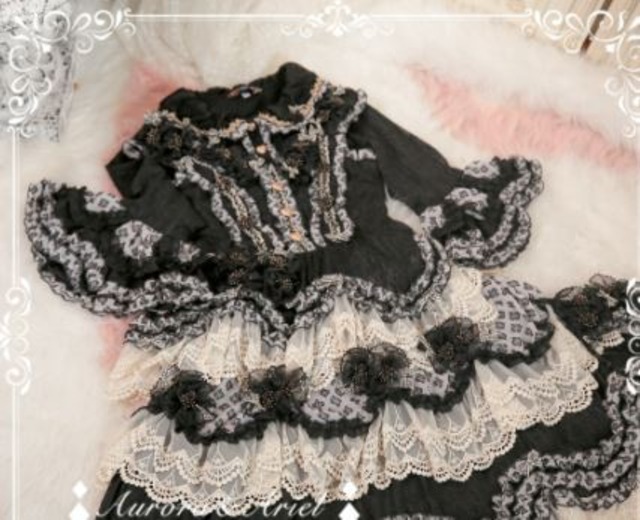 ブラウス AA lolita fashion 七分袖 フリル レース ハートボタン