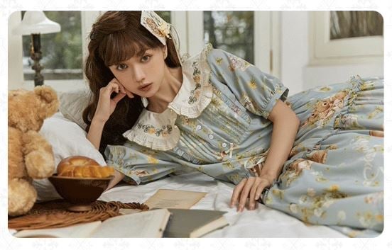 うさぎワンピース 3色 NyaNya 春夏 春秋 半袖 甘ロリ ひざ丈