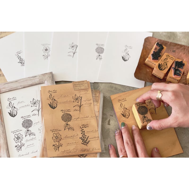 植物図鑑ポストカード・白カード5図案捺しver. | はるくいん文具店