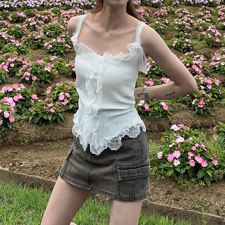 【即納】rib lace tank top
