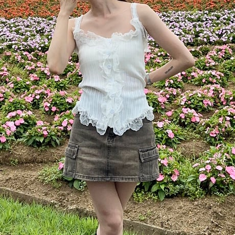 【即納】rib lace tank top