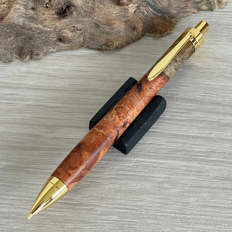 花梨瘤紅白 トリコロール / UMA 木軸シャープペンシル/ゴールド金具