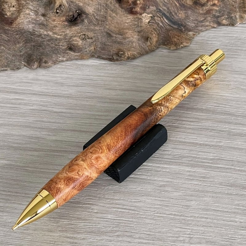 花梨瘤紅白・スポルテッド / UMA 木軸シャープペンシル/ゴールド金具