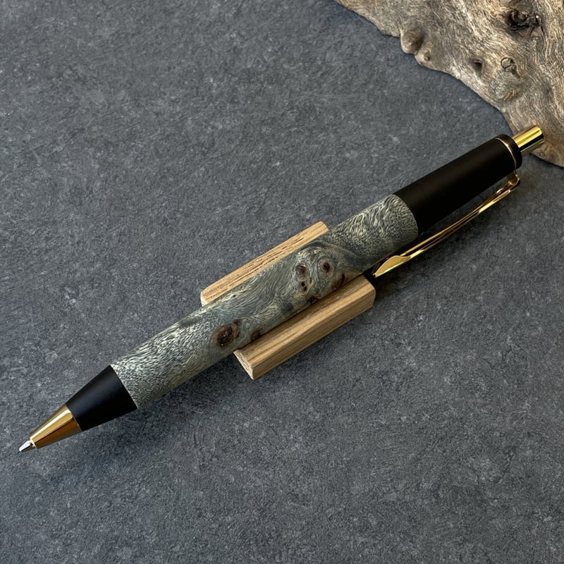 野原工芸似　 BLACK スタビライズドウッド・ポプラ瘤杢 / ゴールド金具 BLACKスタビライズドウッド・ポプラ瘤杢 / 新感覚の木軸ペン MP&BP