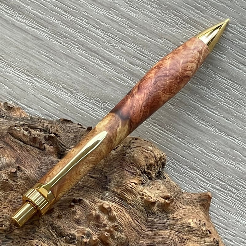 値下げしました【紅白花梨瘤】　木軸　木工　手作り　三神シャープ1000金具仕様 花梨瘤紅白【太軸タイプ】 / UMA 木軸シャープペンシル/ゴールド金具