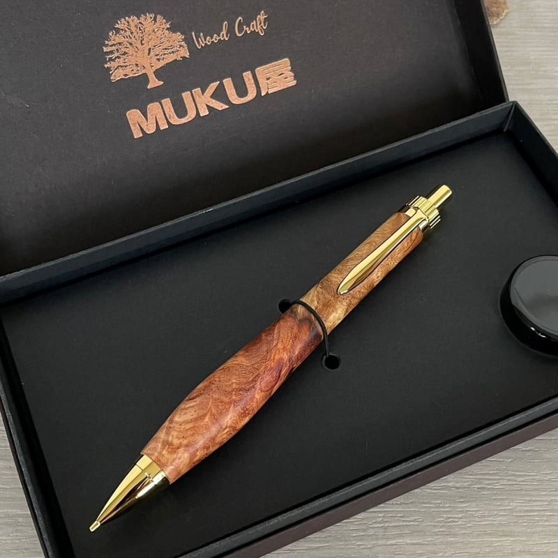 花梨瘤紅白【太軸タイプ】 / UMA 木軸シャープペンシル/ゴールド金具