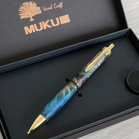 BLUE スタビライズドウッド 木軸シャープペンシル UMA ポプラ瘤杢・ゴールド金具【一点もの！510041】