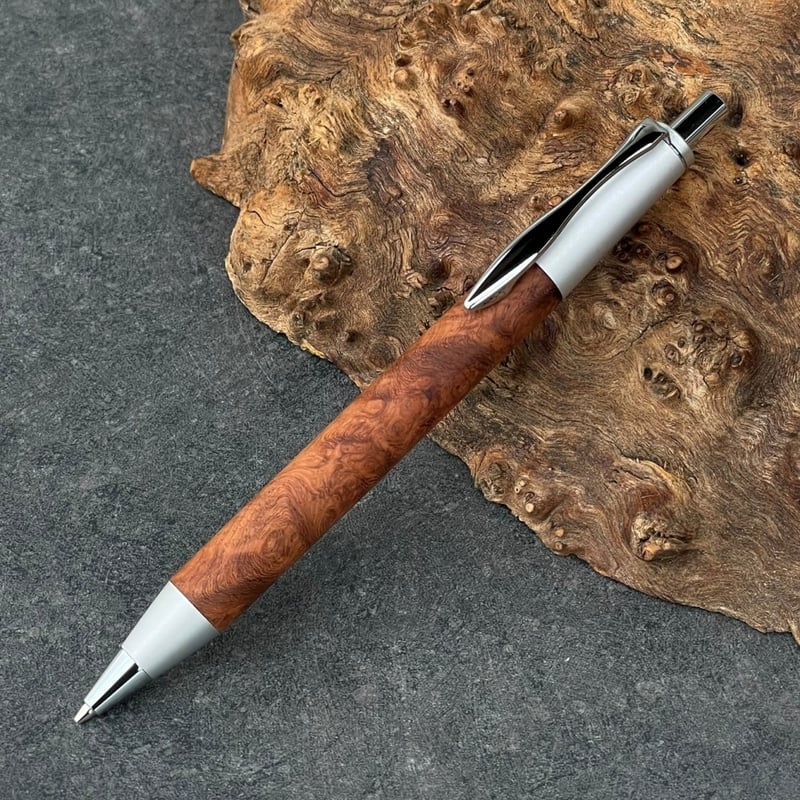 ★新発売★ スプリームスタイル　ペンタゴン　ロングM 本花梨瘤紅白 WHITE SINPEN 花梨瘤杢 / 2つの内部機構を持つ新感覚の木軸ペン
