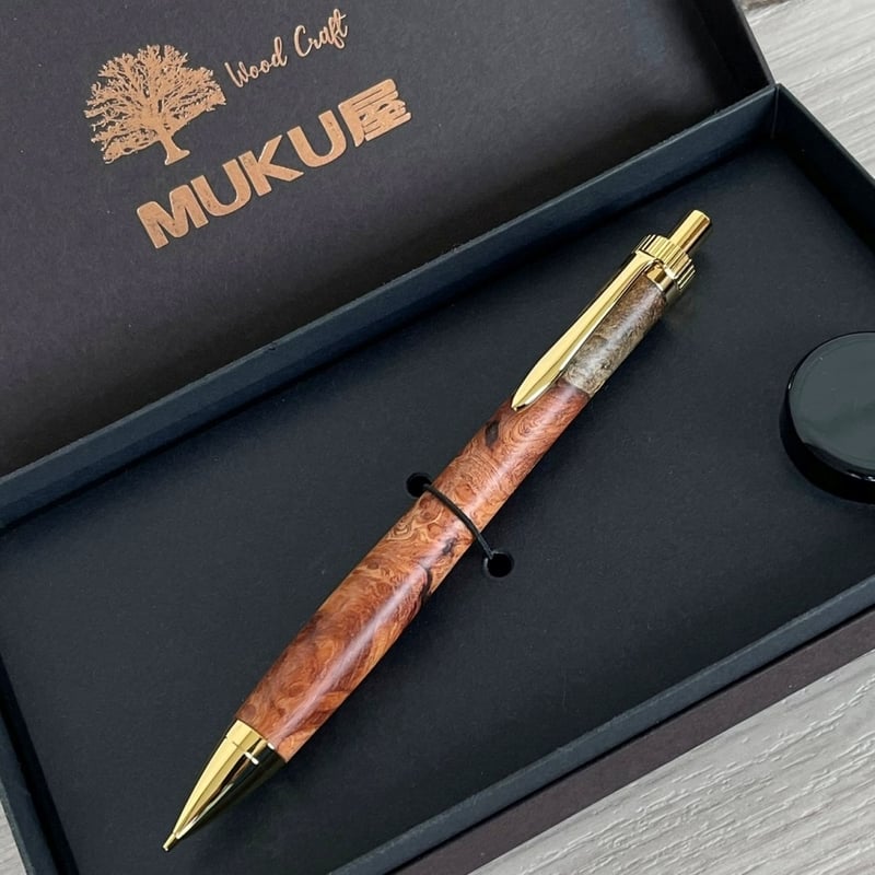 花梨瘤紅白 トリコロール / UMA 木軸シャープペンシル/ゴールド金具