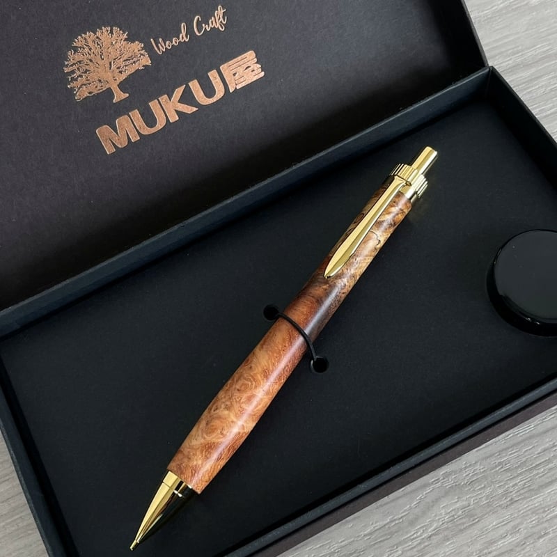 花梨瘤紅白・スポルテッド / UMA 木軸シャープペンシル/ゴールド金具