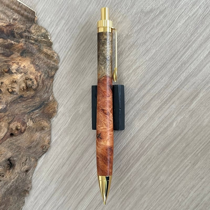 花梨瘤紅白 トリコロール / UMA 木軸シャープペンシル/ゴールド金具