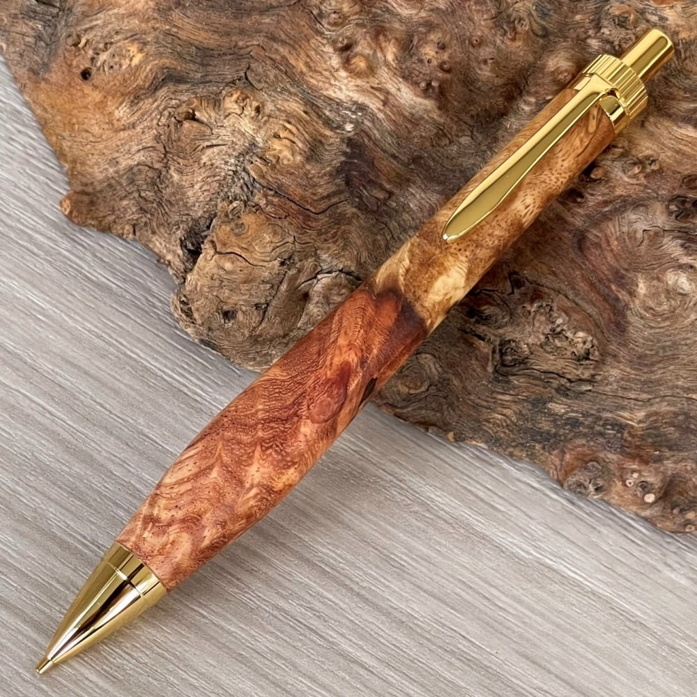 花梨瘤紅白【太軸タイプ】 / UMA 木軸シャープペンシル/ゴールド金具