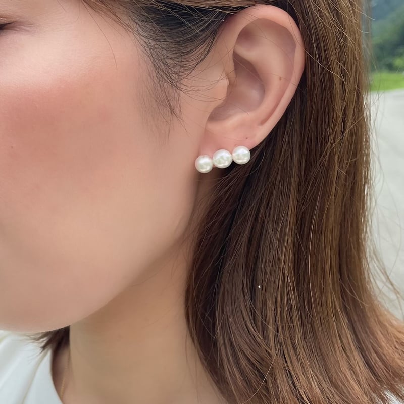 ☆0☆　3連ピアス　パール Op.51 perla 3連パールピアス | 1 by 4 jewelry