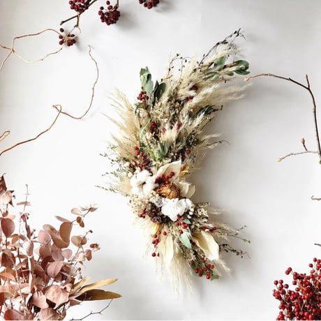 秋色紫陽花と月桃の三日月リース クレッセントリース 秋色紫陽花と月桃の三日月リース クレッセントリース 秋色紫陽花