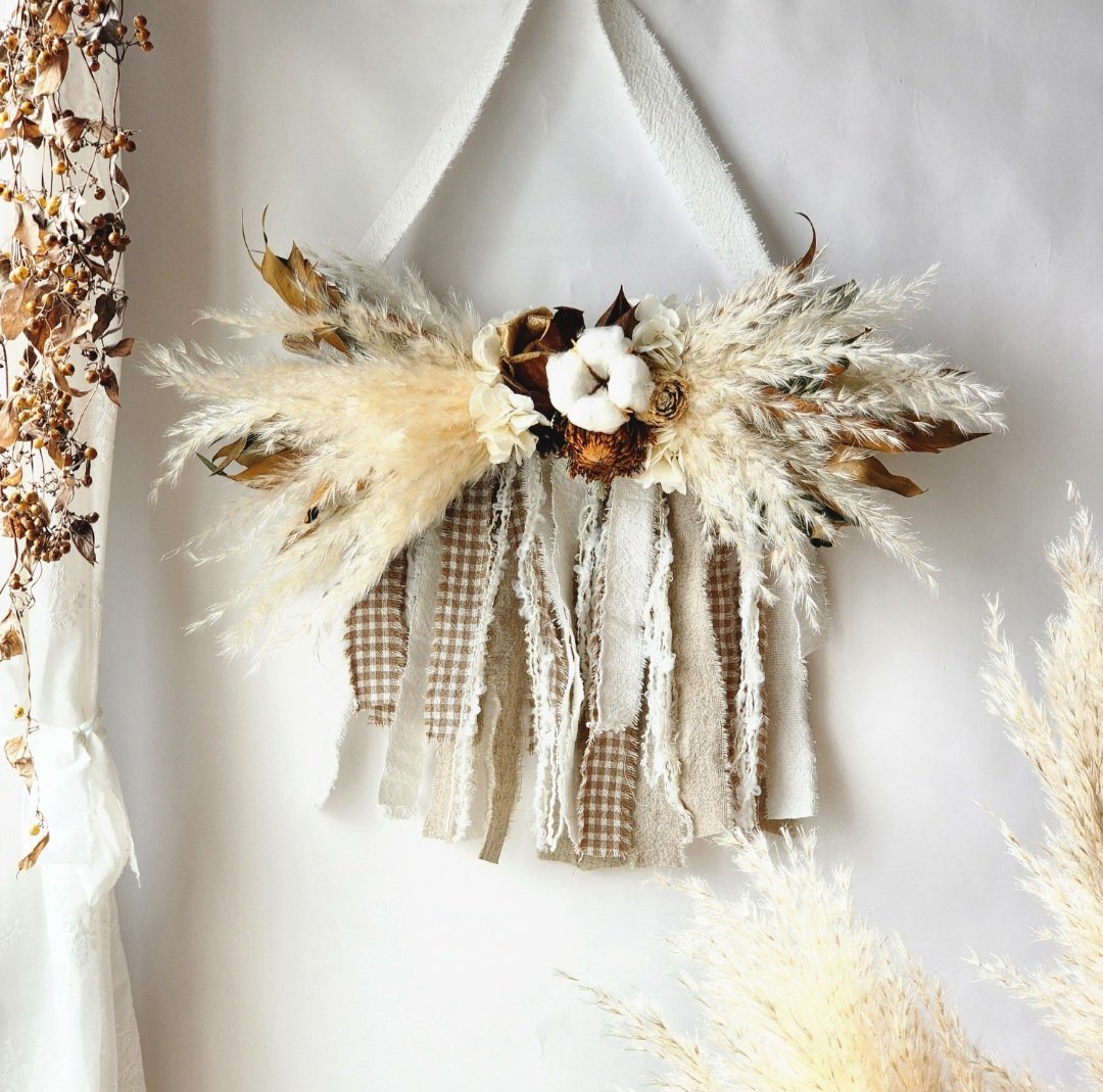 ネイティブフラワーとパンパスグラス ふわふわナチュラルリース(37